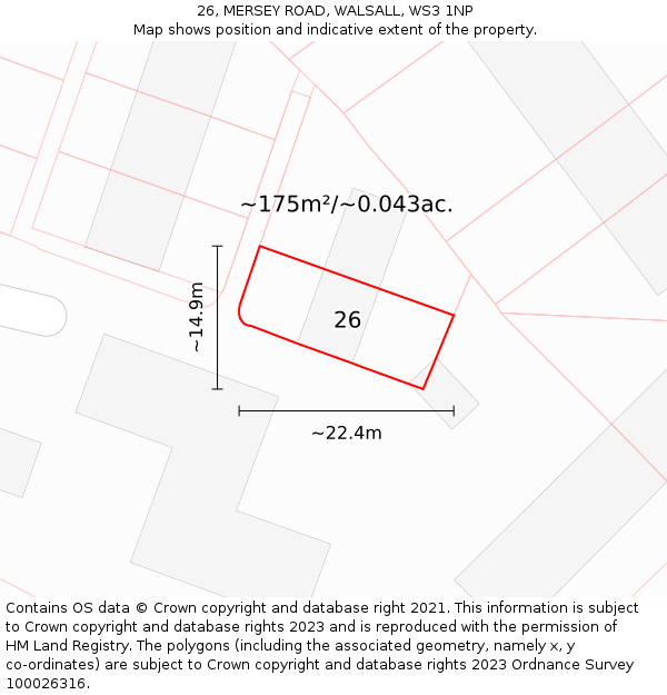 26, MERSEY ROAD, WALSALL, WS3 1NP: Plot and title map