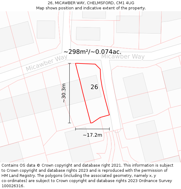 26, MICAWBER WAY, CHELMSFORD, CM1 4UG: Plot and title map