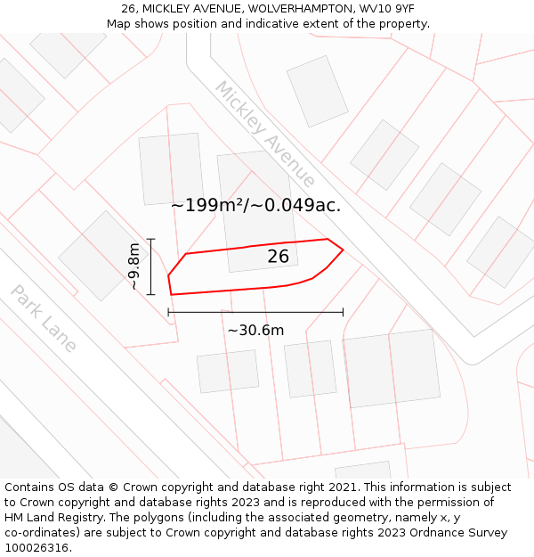 26, MICKLEY AVENUE, WOLVERHAMPTON, WV10 9YF: Plot and title map