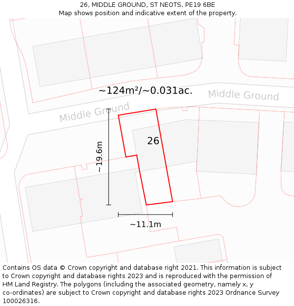 26, MIDDLE GROUND, ST NEOTS, PE19 6BE: Plot and title map