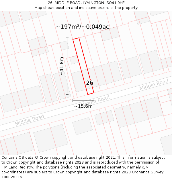 26, MIDDLE ROAD, LYMINGTON, SO41 9HF: Plot and title map