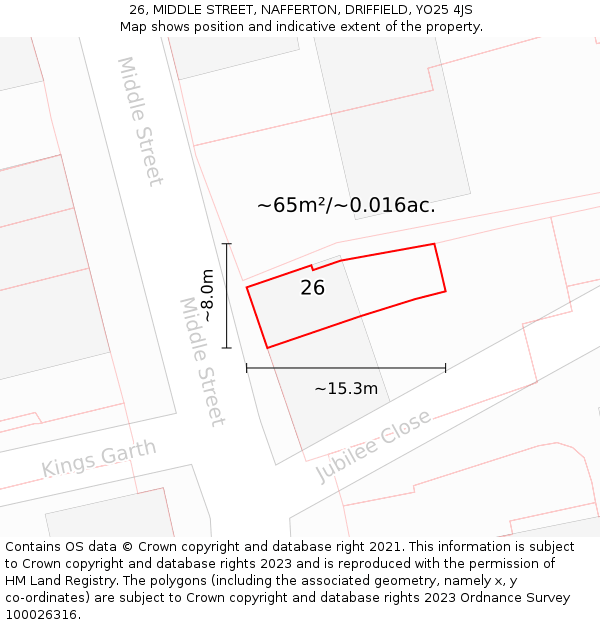 26, MIDDLE STREET, NAFFERTON, DRIFFIELD, YO25 4JS: Plot and title map