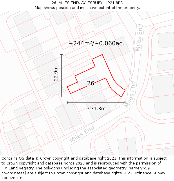 26, MILES END, AYLESBURY, HP21 8PR: Plot and title map