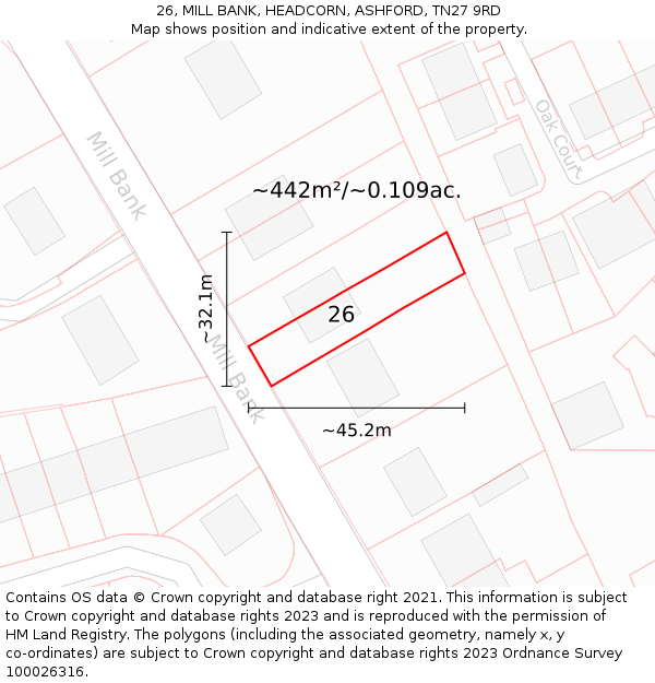 26, MILL BANK, HEADCORN, ASHFORD, TN27 9RD: Plot and title map