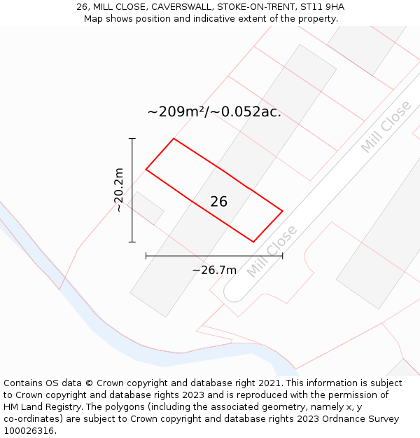 26, MILL CLOSE, CAVERSWALL, STOKE-ON-TRENT, ST11 9HA: Plot and title map