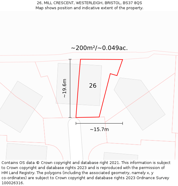26, MILL CRESCENT, WESTERLEIGH, BRISTOL, BS37 8QS: Plot and title map