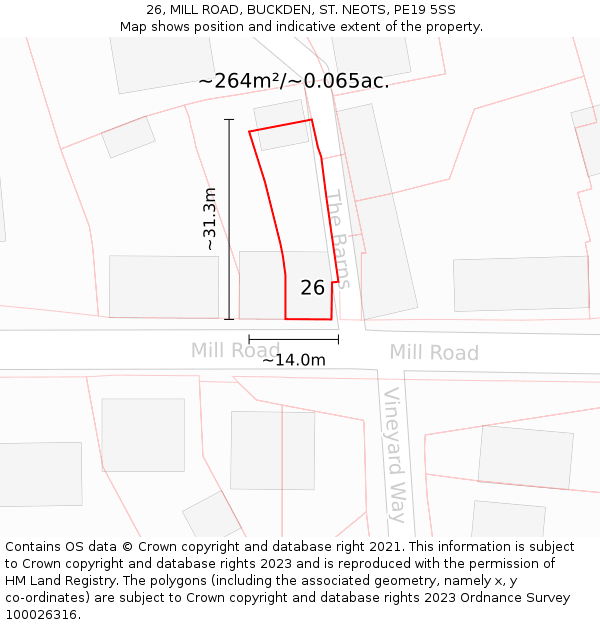 26, MILL ROAD, BUCKDEN, ST. NEOTS, PE19 5SS: Plot and title map
