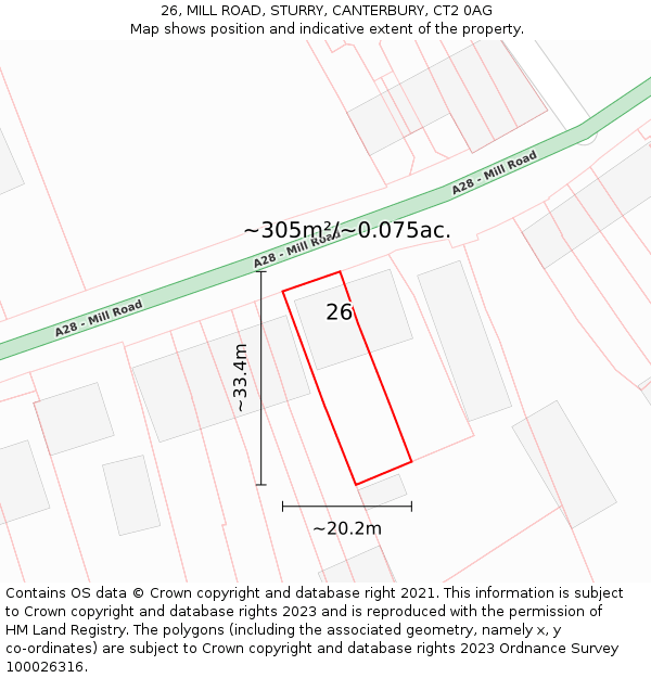26, MILL ROAD, STURRY, CANTERBURY, CT2 0AG: Plot and title map