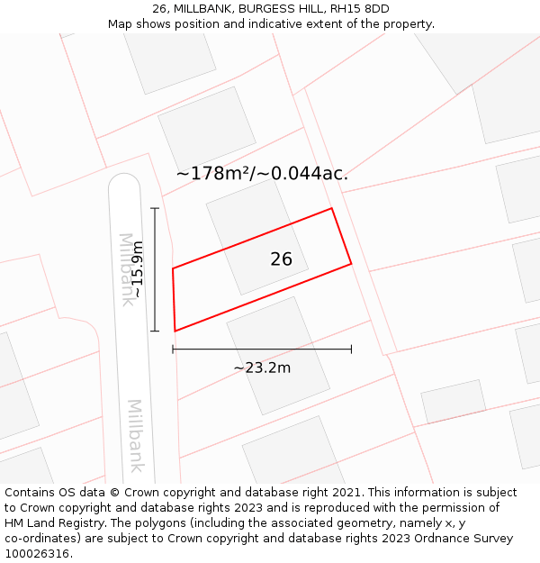 26, MILLBANK, BURGESS HILL, RH15 8DD: Plot and title map