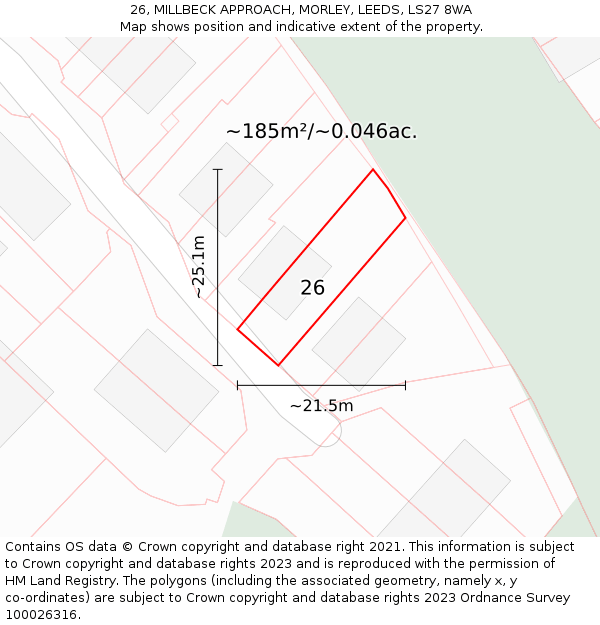 26, MILLBECK APPROACH, MORLEY, LEEDS, LS27 8WA: Plot and title map