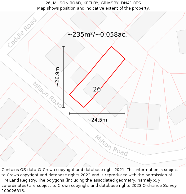 26, MILSON ROAD, KEELBY, GRIMSBY, DN41 8ES: Plot and title map