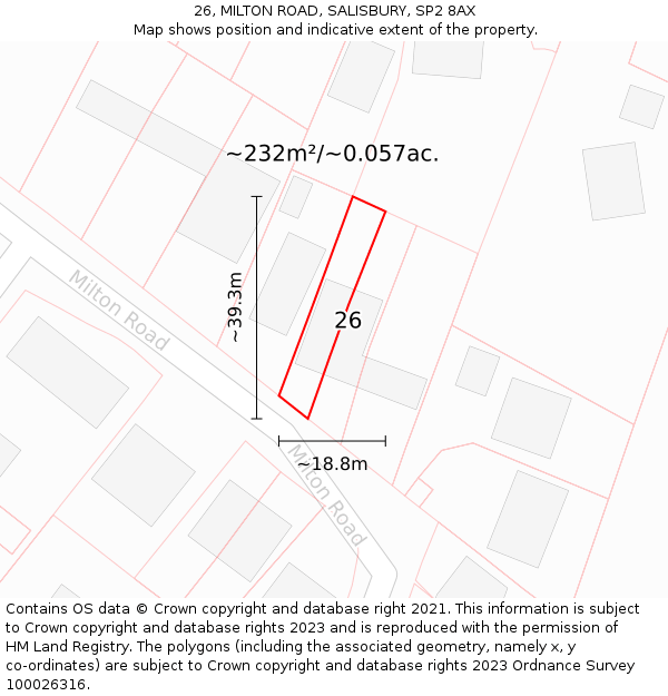 26, MILTON ROAD, SALISBURY, SP2 8AX: Plot and title map