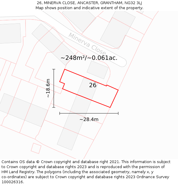 26, MINERVA CLOSE, ANCASTER, GRANTHAM, NG32 3LJ: Plot and title map