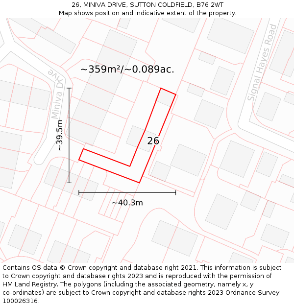 26, MINIVA DRIVE, SUTTON COLDFIELD, B76 2WT: Plot and title map
