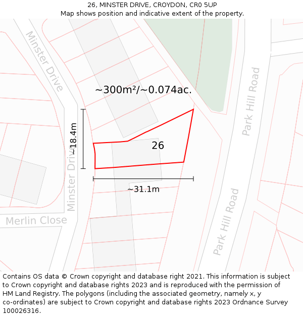 26, MINSTER DRIVE, CROYDON, CR0 5UP: Plot and title map