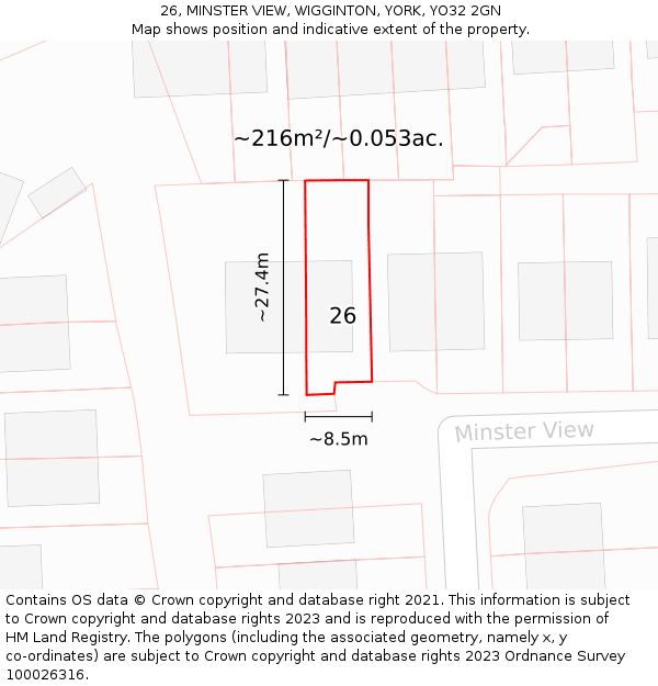 26, MINSTER VIEW, WIGGINTON, YORK, YO32 2GN: Plot and title map