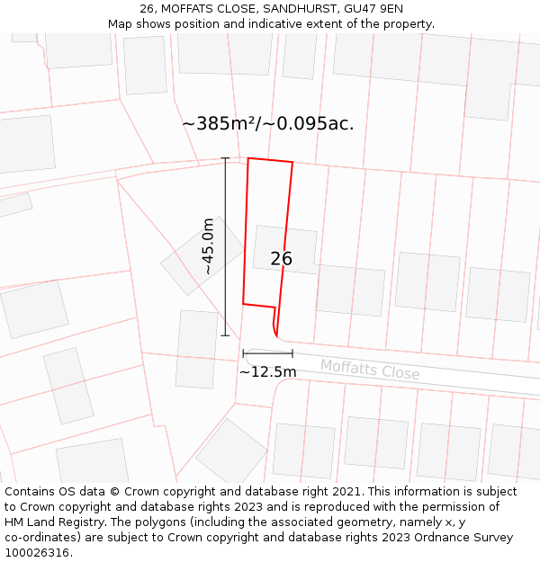 26, MOFFATS CLOSE, SANDHURST, GU47 9EN: Plot and title map