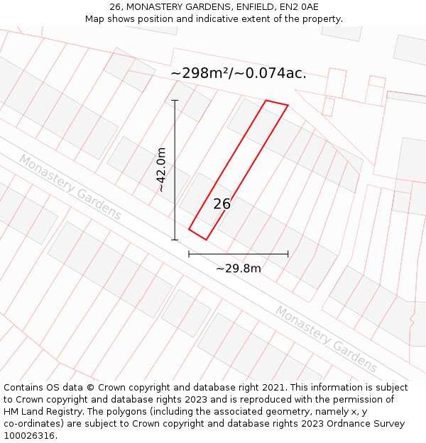 26, MONASTERY GARDENS, ENFIELD, EN2 0AE: Plot and title map