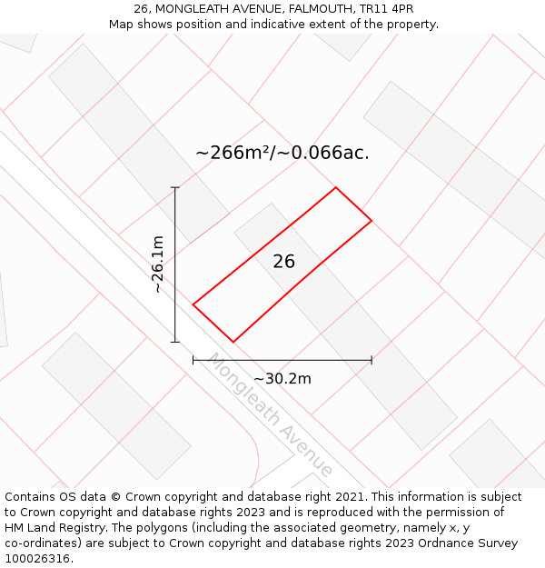 26, MONGLEATH AVENUE, FALMOUTH, TR11 4PR: Plot and title map