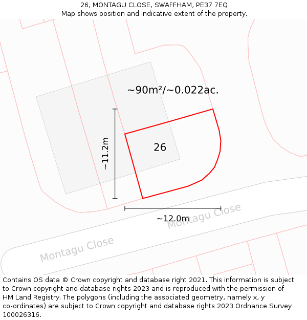 26, MONTAGU CLOSE, SWAFFHAM, PE37 7EQ: Plot and title map