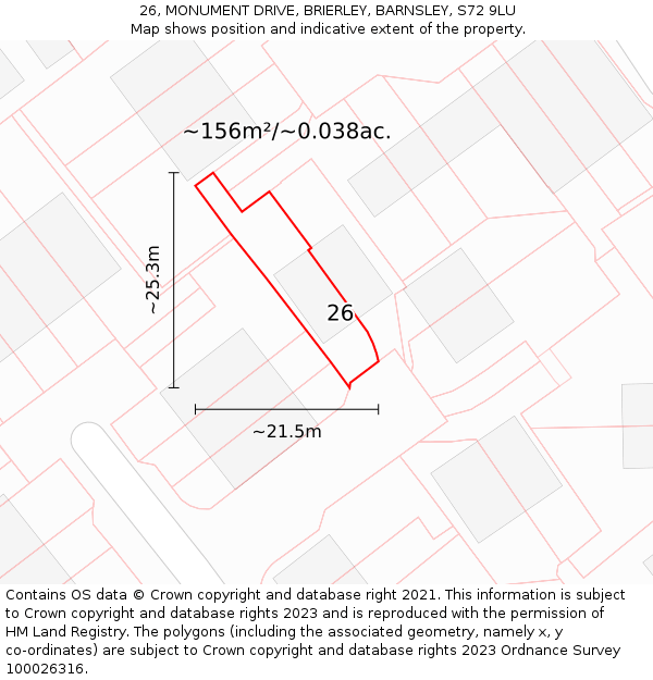 26, MONUMENT DRIVE, BRIERLEY, BARNSLEY, S72 9LU: Plot and title map