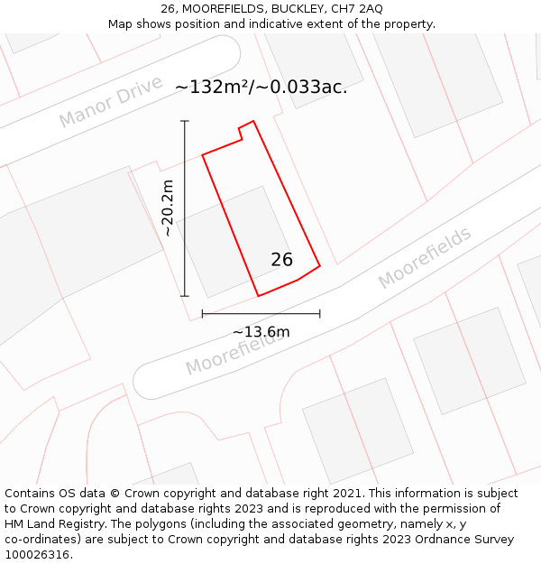 26, MOOREFIELDS, BUCKLEY, CH7 2AQ: Plot and title map