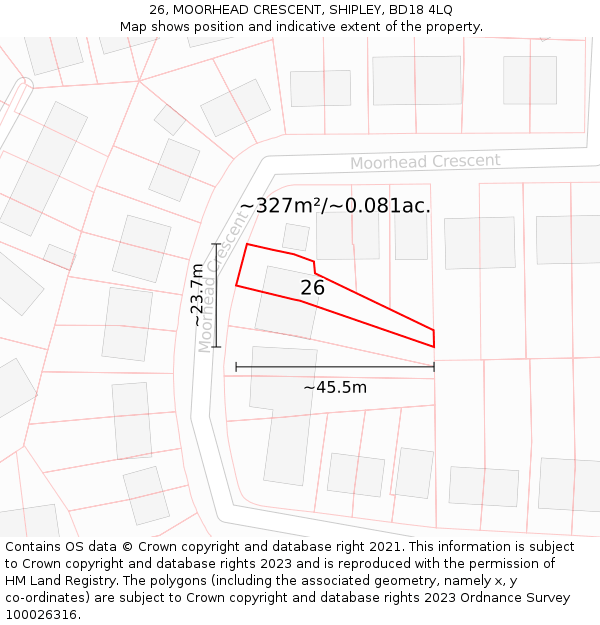26, MOORHEAD CRESCENT, SHIPLEY, BD18 4LQ: Plot and title map
