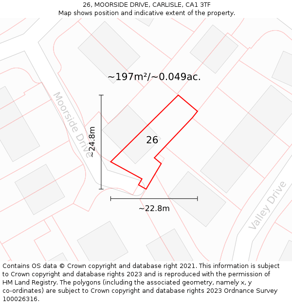 26, MOORSIDE DRIVE, CARLISLE, CA1 3TF: Plot and title map