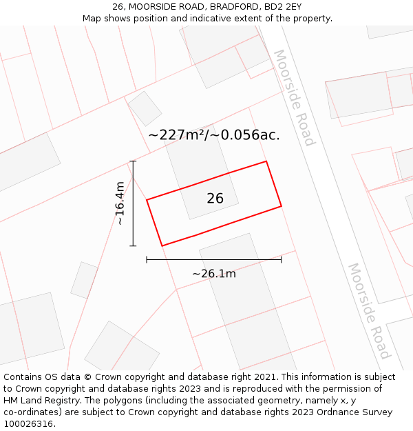 26, MOORSIDE ROAD, BRADFORD, BD2 2EY: Plot and title map