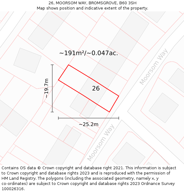 26, MOORSOM WAY, BROMSGROVE, B60 3SH: Plot and title map