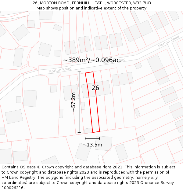 26, MORTON ROAD, FERNHILL HEATH, WORCESTER, WR3 7UB: Plot and title map
