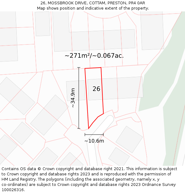 26, MOSSBROOK DRIVE, COTTAM, PRESTON, PR4 0AR: Plot and title map
