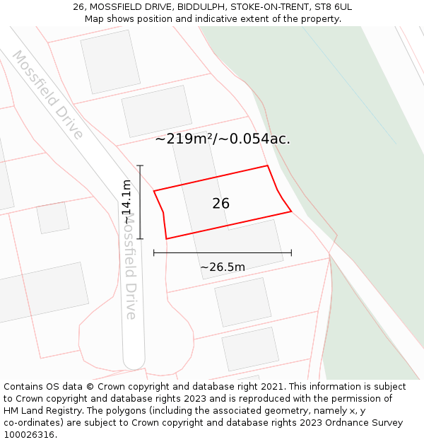 26, MOSSFIELD DRIVE, BIDDULPH, STOKE-ON-TRENT, ST8 6UL: Plot and title map