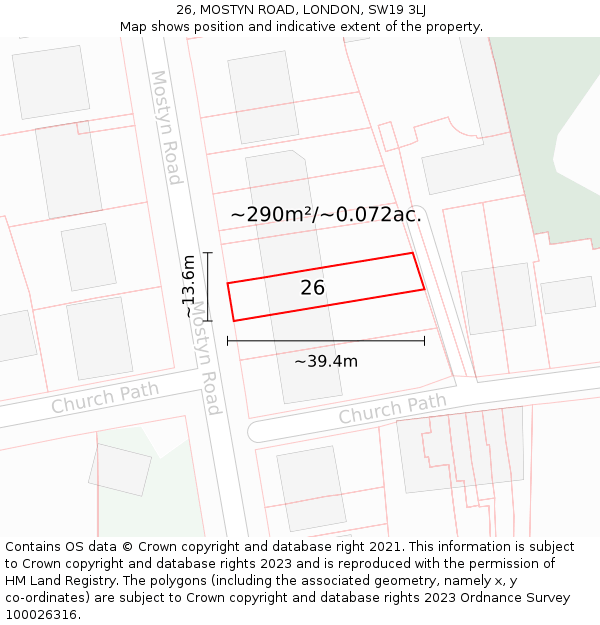 26, MOSTYN ROAD, LONDON, SW19 3LJ: Plot and title map