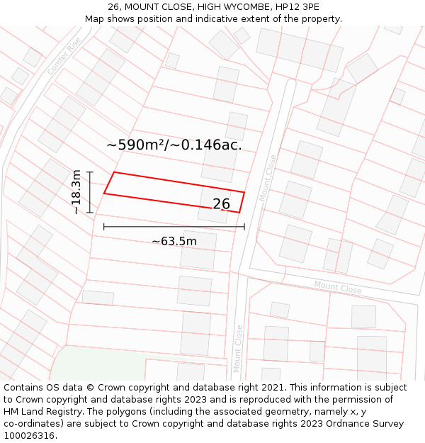 26, MOUNT CLOSE, HIGH WYCOMBE, HP12 3PE: Plot and title map