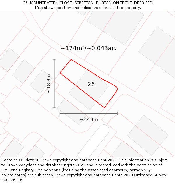 26, MOUNTBATTEN CLOSE, STRETTON, BURTON-ON-TRENT, DE13 0FD: Plot and title map