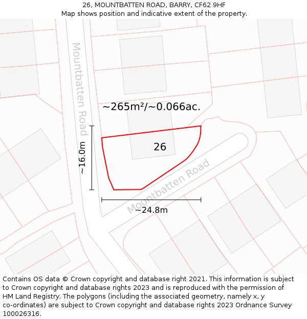 26, MOUNTBATTEN ROAD, BARRY, CF62 9HF: Plot and title map