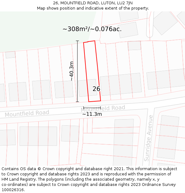 26, MOUNTFIELD ROAD, LUTON, LU2 7JN: Plot and title map