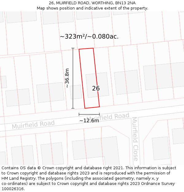 26, MUIRFIELD ROAD, WORTHING, BN13 2NA: Plot and title map