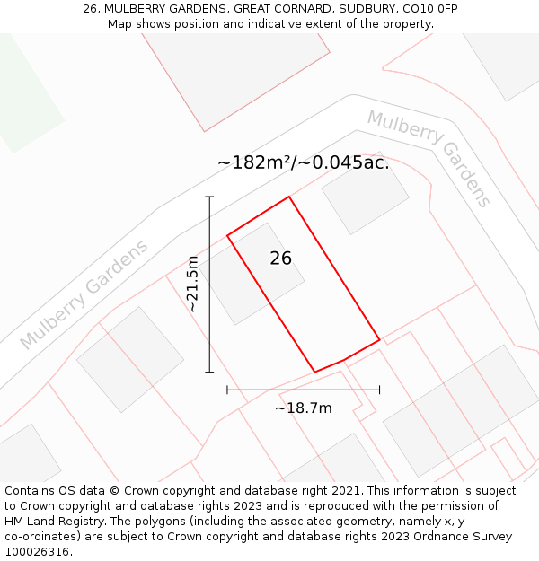 26, MULBERRY GARDENS, GREAT CORNARD, SUDBURY, CO10 0FP: Plot and title map