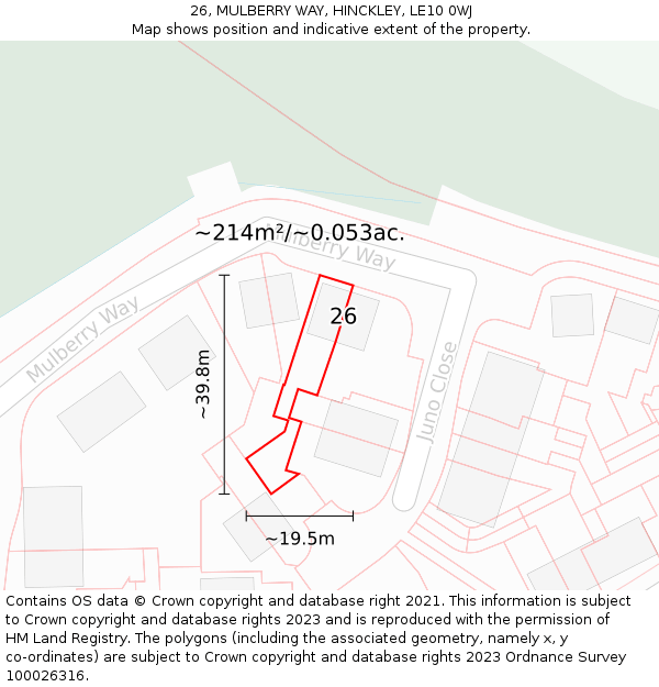 26, MULBERRY WAY, HINCKLEY, LE10 0WJ: Plot and title map