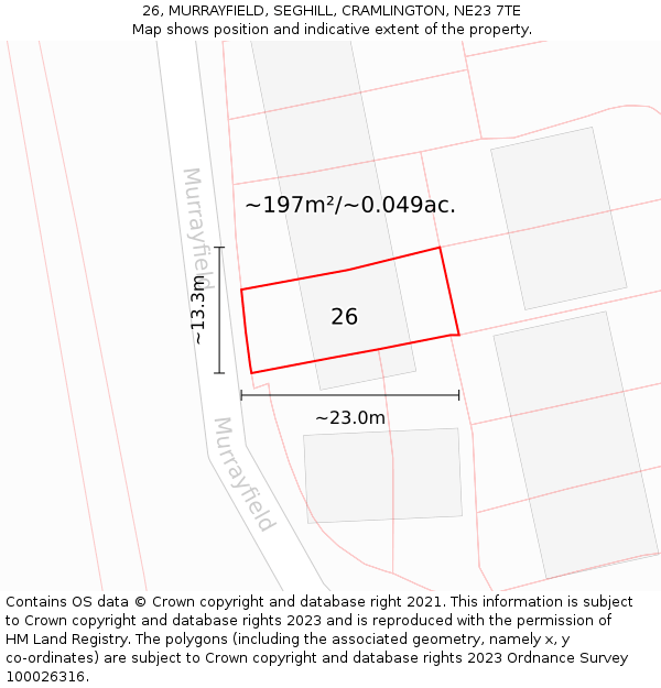 26, MURRAYFIELD, SEGHILL, CRAMLINGTON, NE23 7TE: Plot and title map