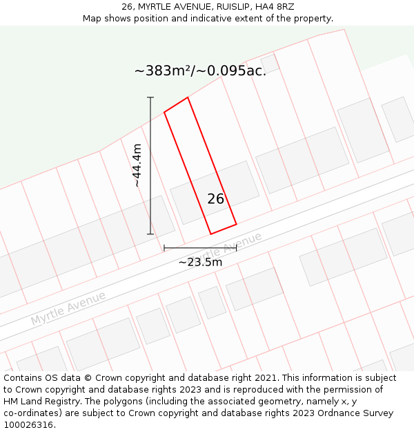26, MYRTLE AVENUE, RUISLIP, HA4 8RZ: Plot and title map