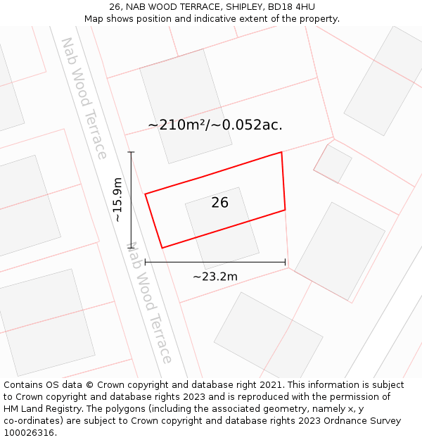 26, NAB WOOD TERRACE, SHIPLEY, BD18 4HU: Plot and title map