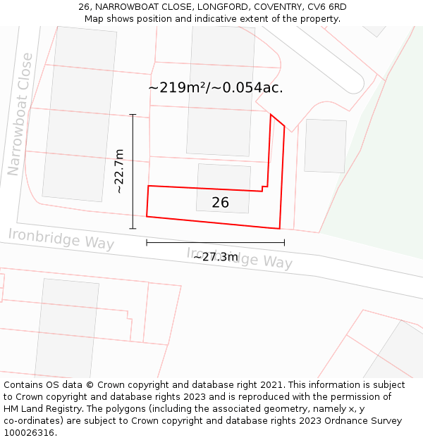 26, NARROWBOAT CLOSE, LONGFORD, COVENTRY, CV6 6RD: Plot and title map
