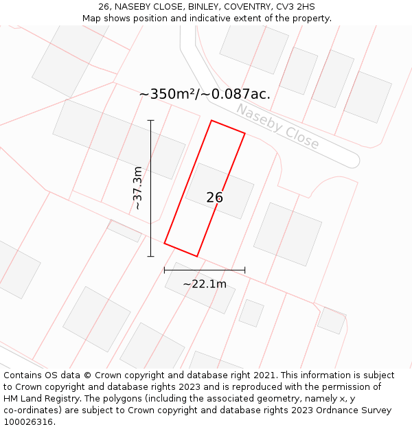 26, NASEBY CLOSE, BINLEY, COVENTRY, CV3 2HS: Plot and title map