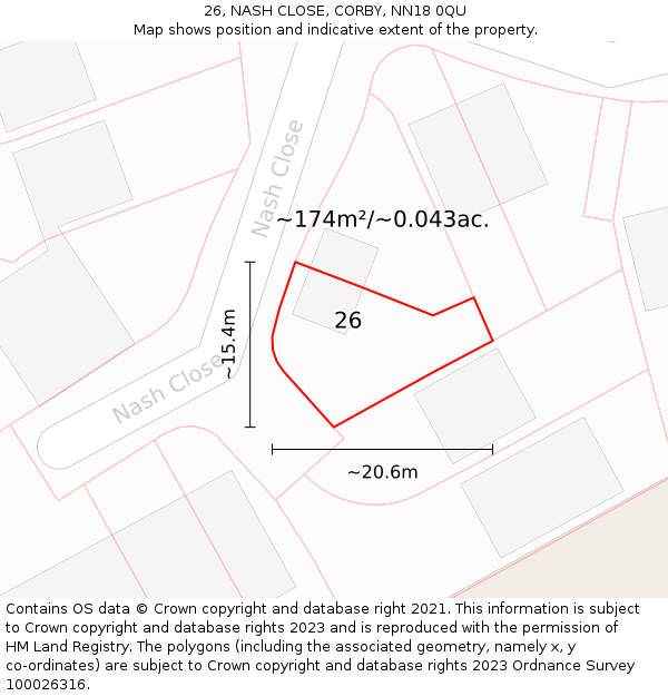 26, NASH CLOSE, CORBY, NN18 0QU: Plot and title map