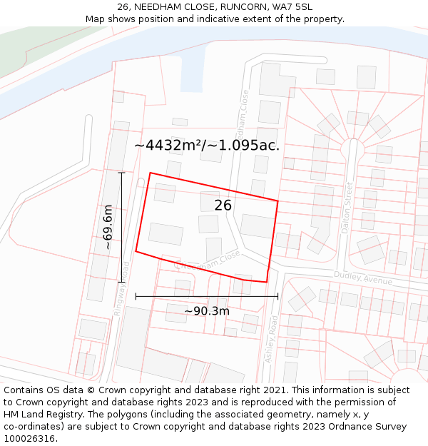 26, NEEDHAM CLOSE, RUNCORN, WA7 5SL: Plot and title map