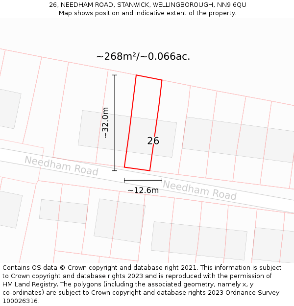 26, NEEDHAM ROAD, STANWICK, WELLINGBOROUGH, NN9 6QU: Plot and title map