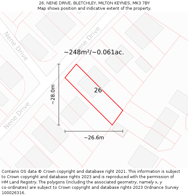 26, NENE DRIVE, BLETCHLEY, MILTON KEYNES, MK3 7BY: Plot and title map